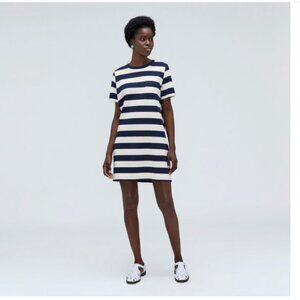 Everlane - The Organic Cotton Weekend Tee Dress | Large | Navy & Canvas Stripe